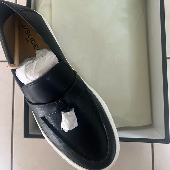 J Slides Shoes - 🆕💚 J Slides | Black Leather Goliath Size 10. Metallic Loafers with Chun…